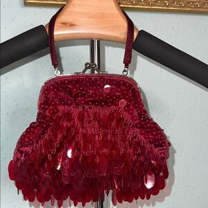 La Regale Vintage Elegant Red Sequin Evening Bag 6.5” H by 7.5” W $35